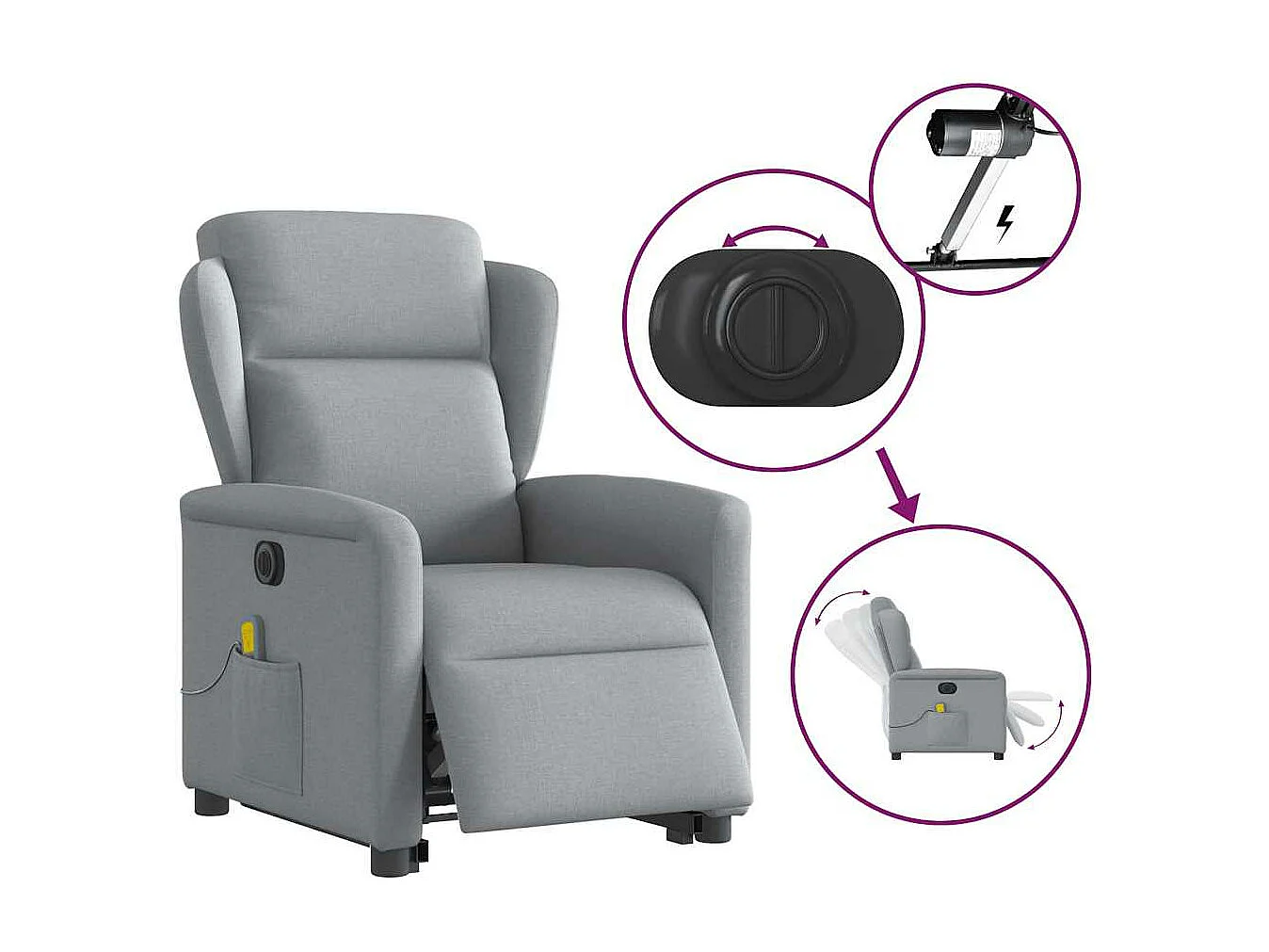 Fauteuil inclinable de massage électrique Gris clair Tissu