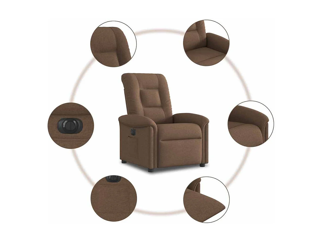 Sillón reclinable eléctrico de tela marrón