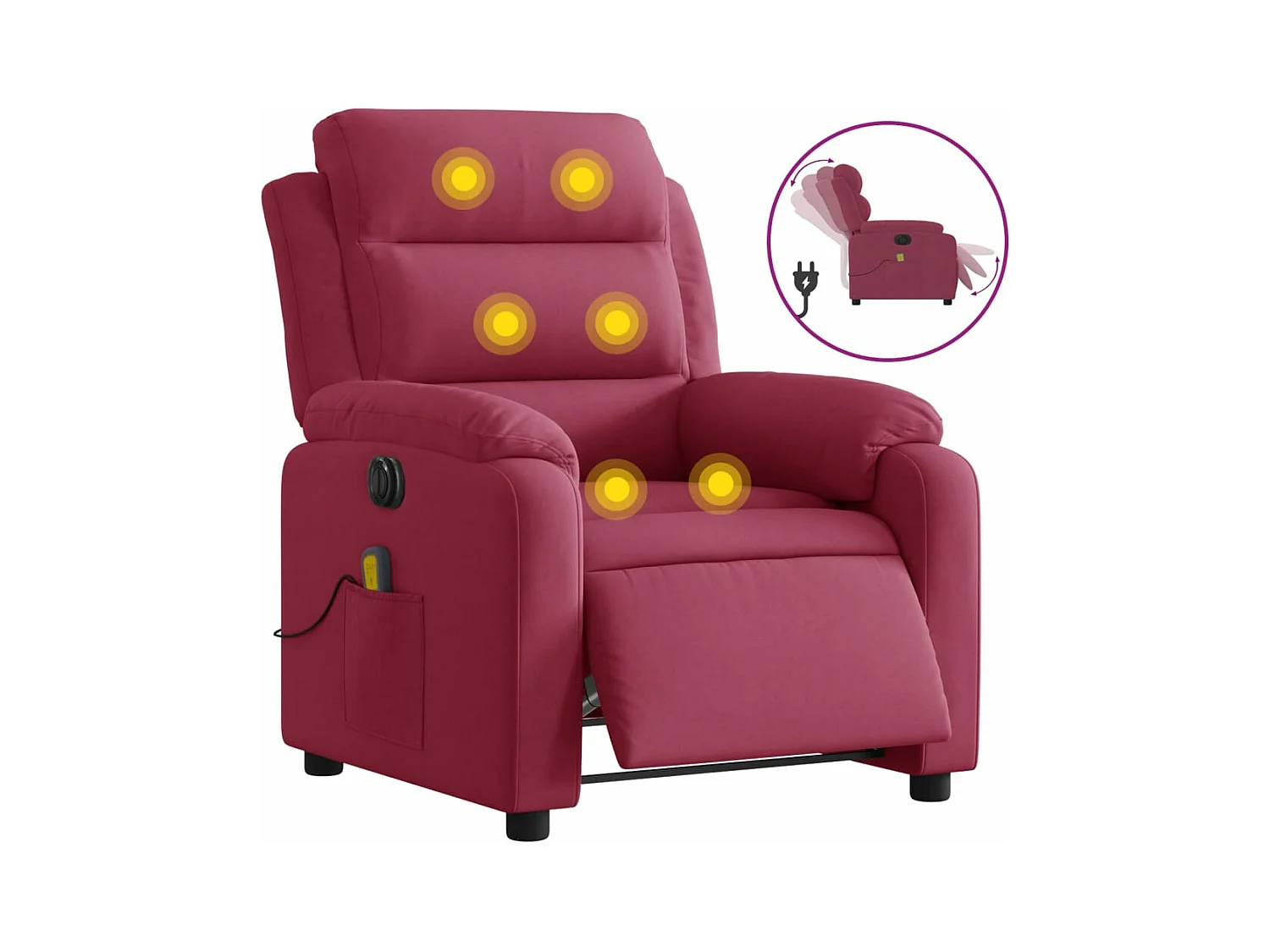 Fauteuil inclinable massage électrique rouge bordeaux velours