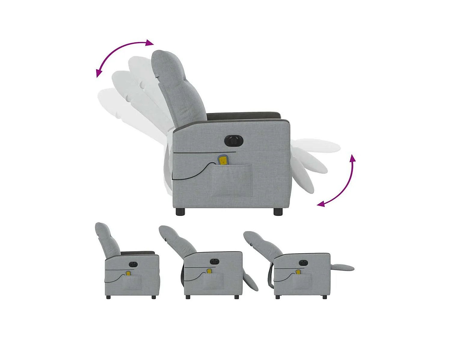 Poltrona massaggiante reclinabile elettrica in tessuto grigio chiaro