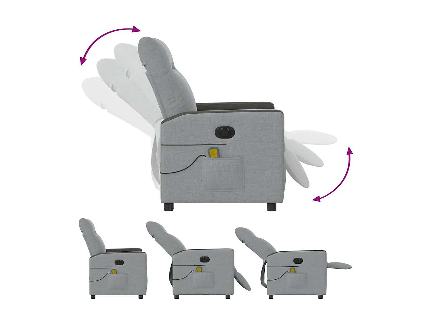 Fauteuil de massage inclinable électrique gris clair tissu