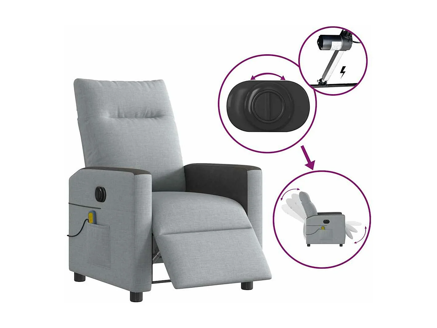 Fauteuil de massage inclinable électrique gris clair tissu