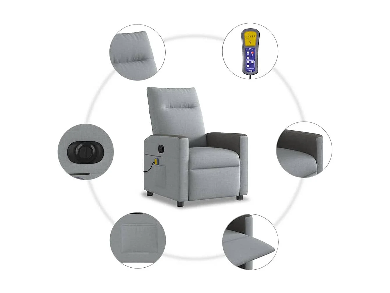 Fauteuil de massage inclinable électrique gris clair tissu