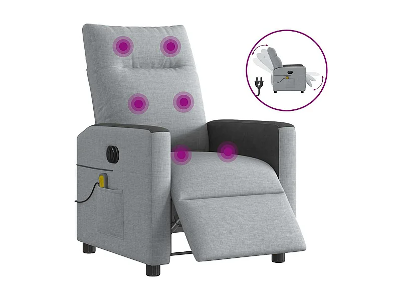 Sillón masajeador reclinable eléctrico de tela gris claro