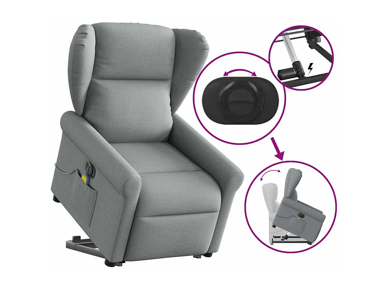 Fauteuil inclinable de massage électrique Gris clair Tissu