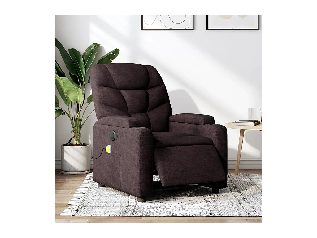 Fauteuil de massage inclinable électrique Marron foncé Tissu