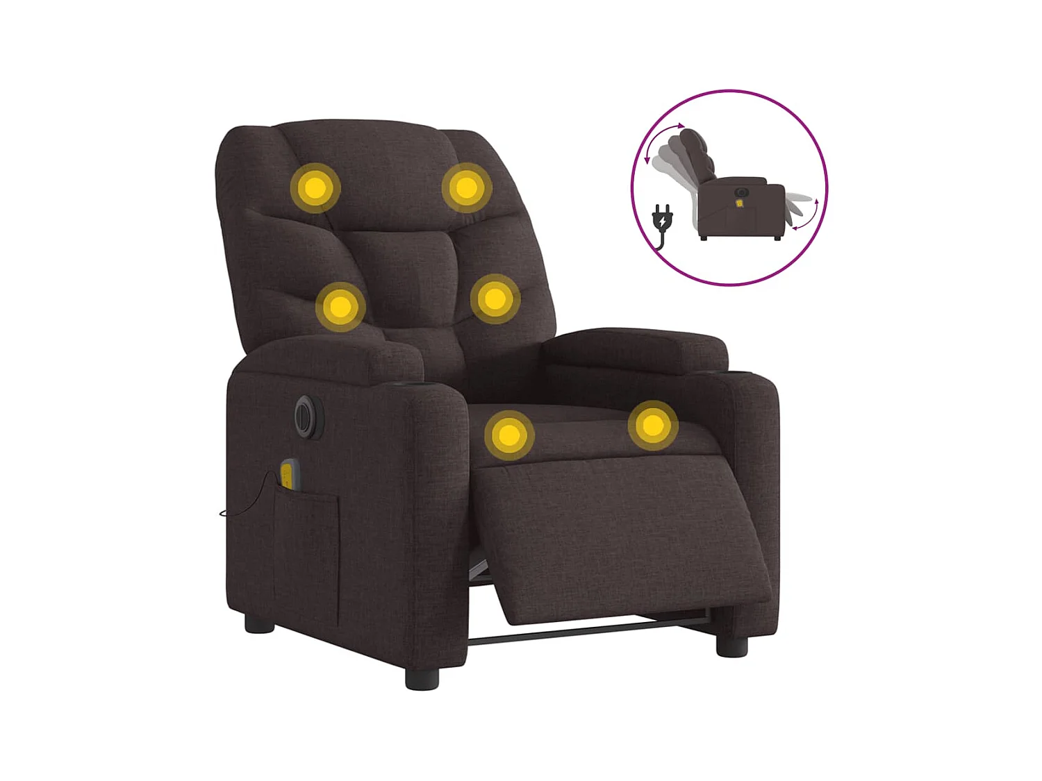 Fauteuil de massage inclinable électrique Marron foncé Tissu