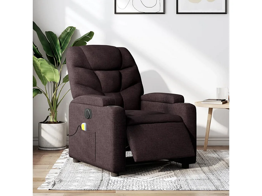 Fauteuil de massage inclinable électrique Marron foncé Tissu