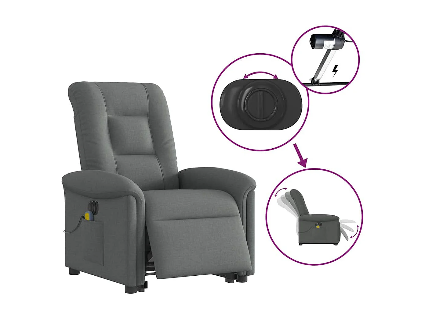 Fauteuil inclinable de massage électrique Gris foncé Tissu