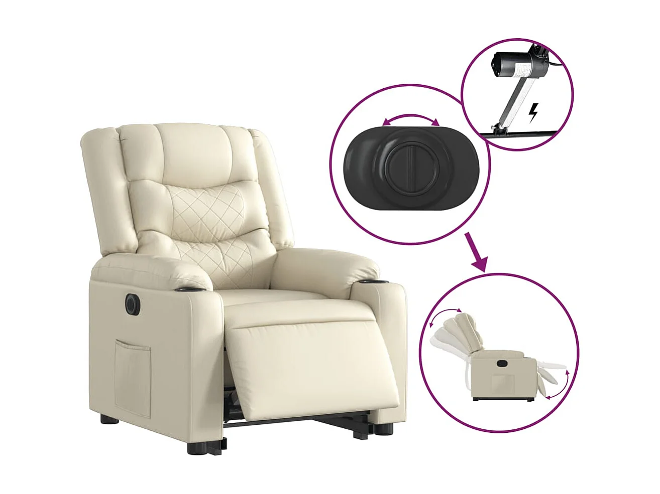 Fauteuil inclinable électrique crème similicuir