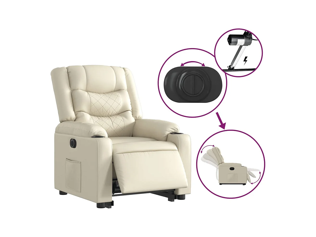 Fauteuil inclinable électrique crème similicuir
