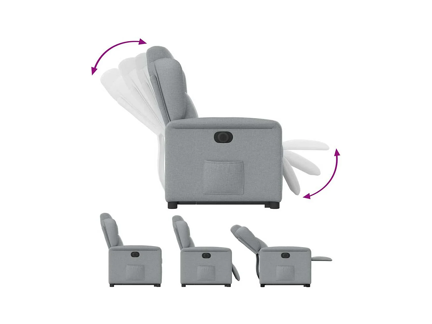 Elektrische relaxfauteuil van lichtgrijze stof