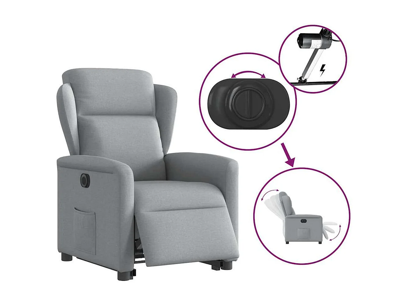Fauteuil inclinable électrique gris clair tissu