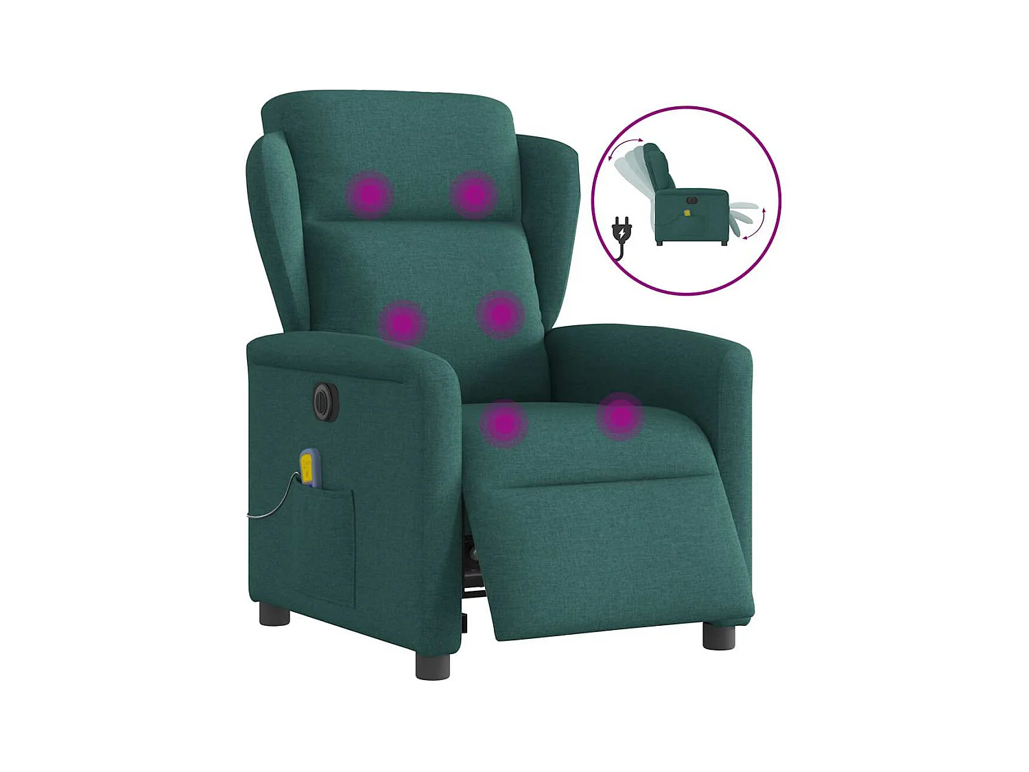 Sillón de masaje eléctrico reclinable de tela verde oscuro
