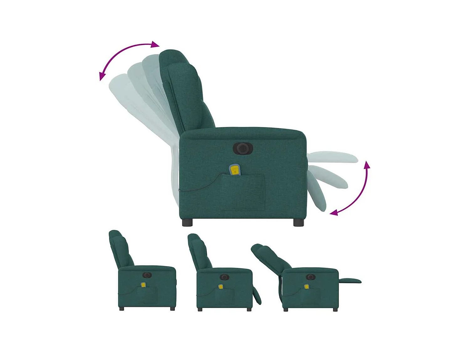 Sillón de masaje eléctrico reclinable de tela verde oscuro