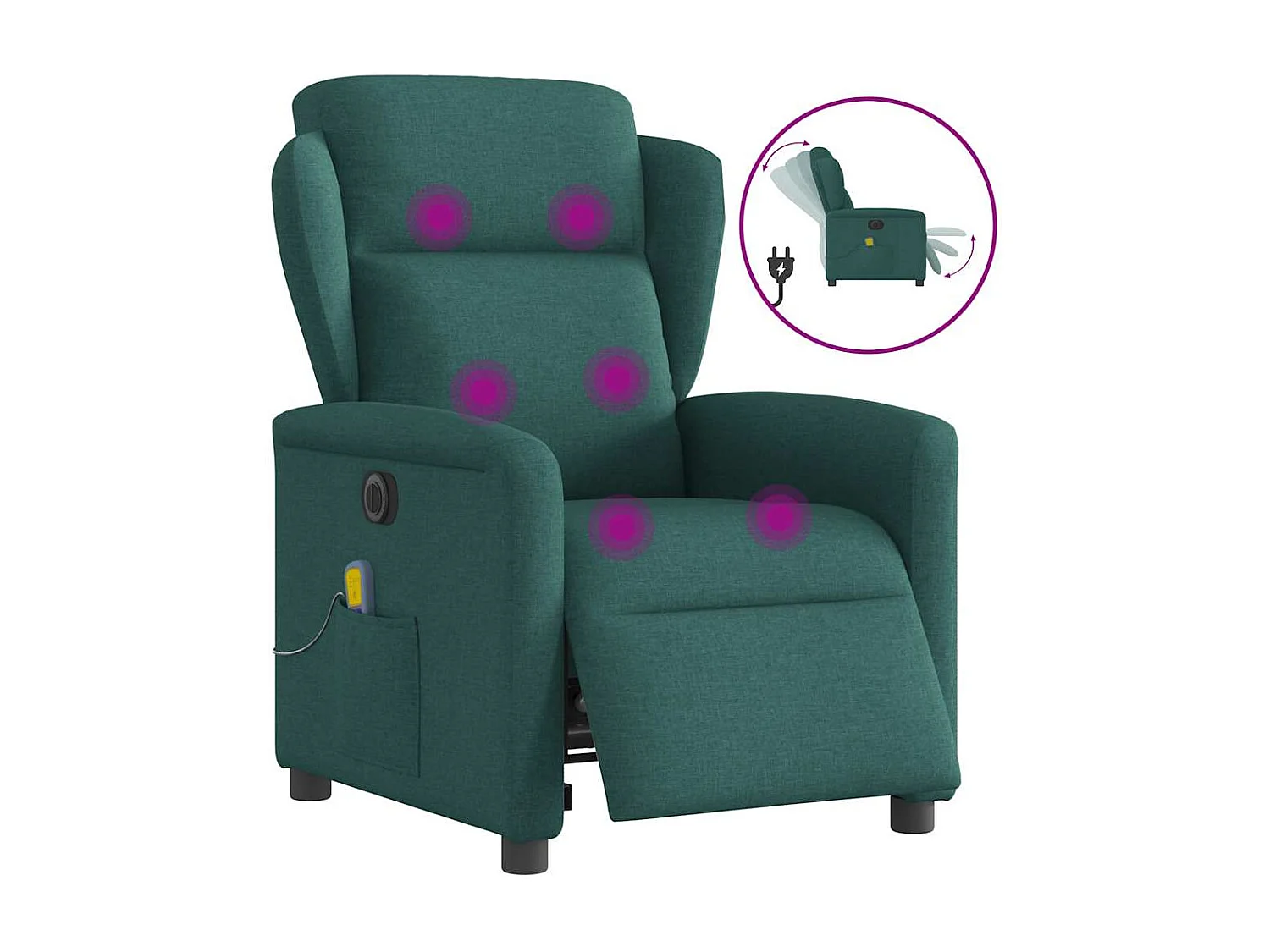 Fauteuil de massage inclinable électrique Vert foncé Tissu