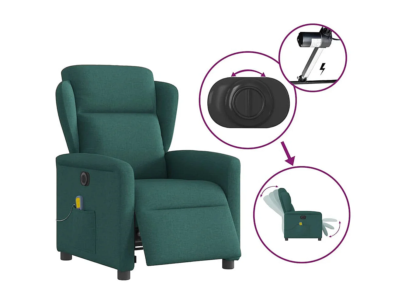 Fauteuil de massage inclinable électrique Vert foncé Tissu