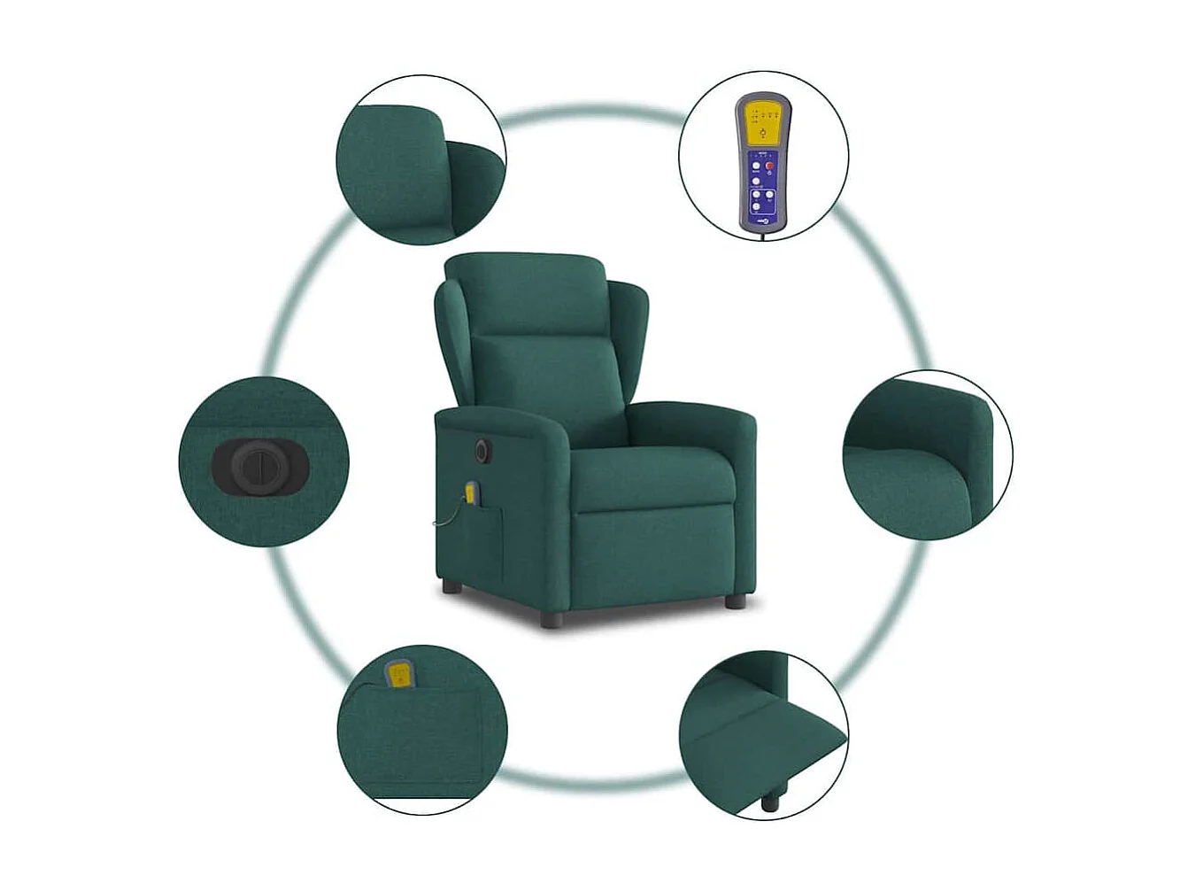 Fauteuil de massage inclinable électrique Vert foncé Tissu
