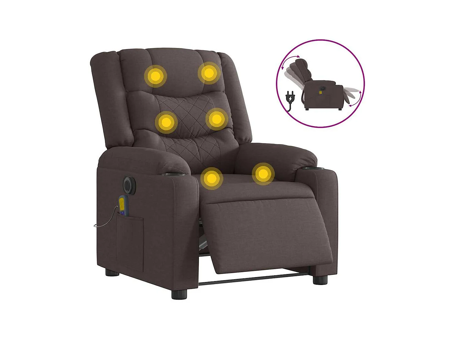 Fauteuil de massage inclinable électrique Marron foncé Tissu