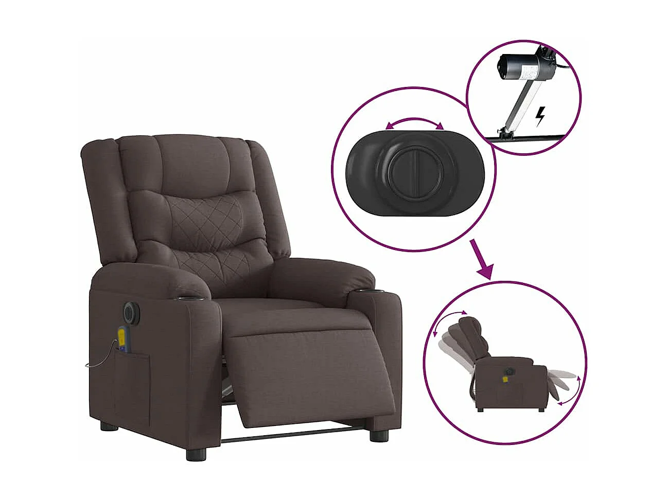Fauteuil de massage inclinable électrique Marron foncé Tissu