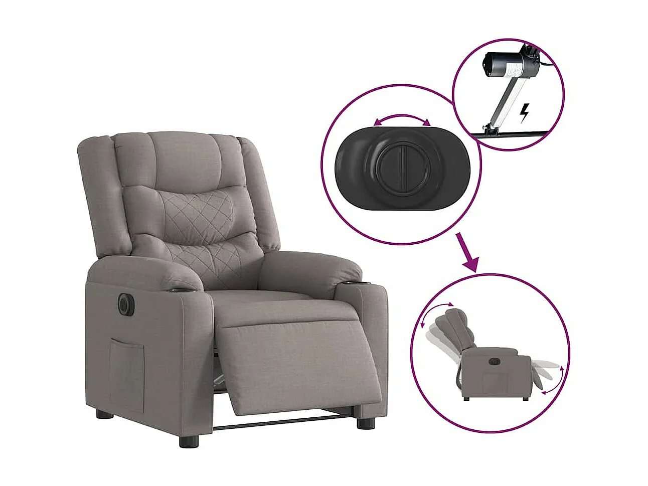 Fauteuil inclinable électrique Taupe Tissu
