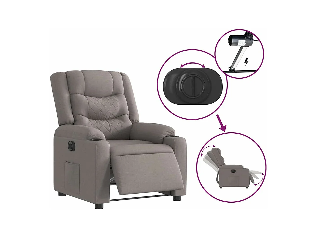 Elektrische relaxfauteuil van taupestof