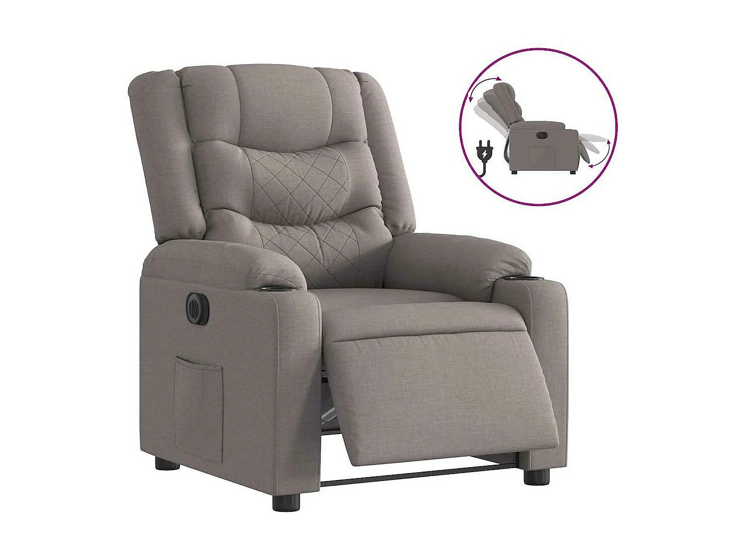 Poltrona reclinável elétrica de tecido taupe