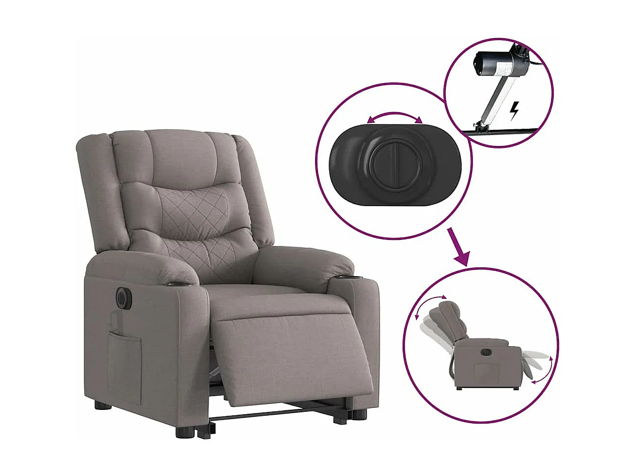 Fauteuil inclinable électrique taupe tissu