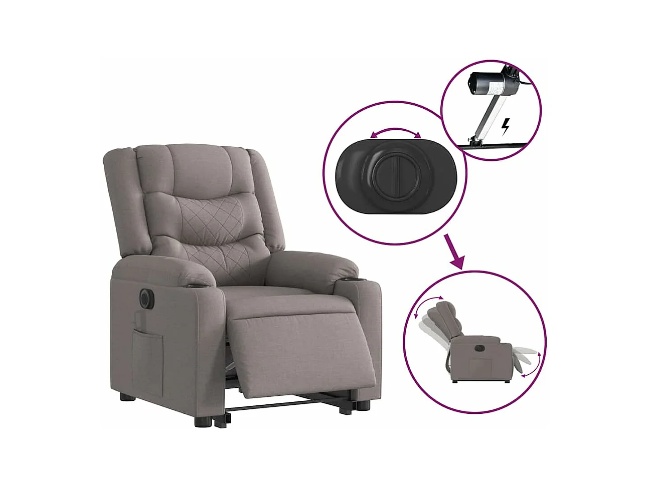 Elektrische relaxfauteuil taupe stof