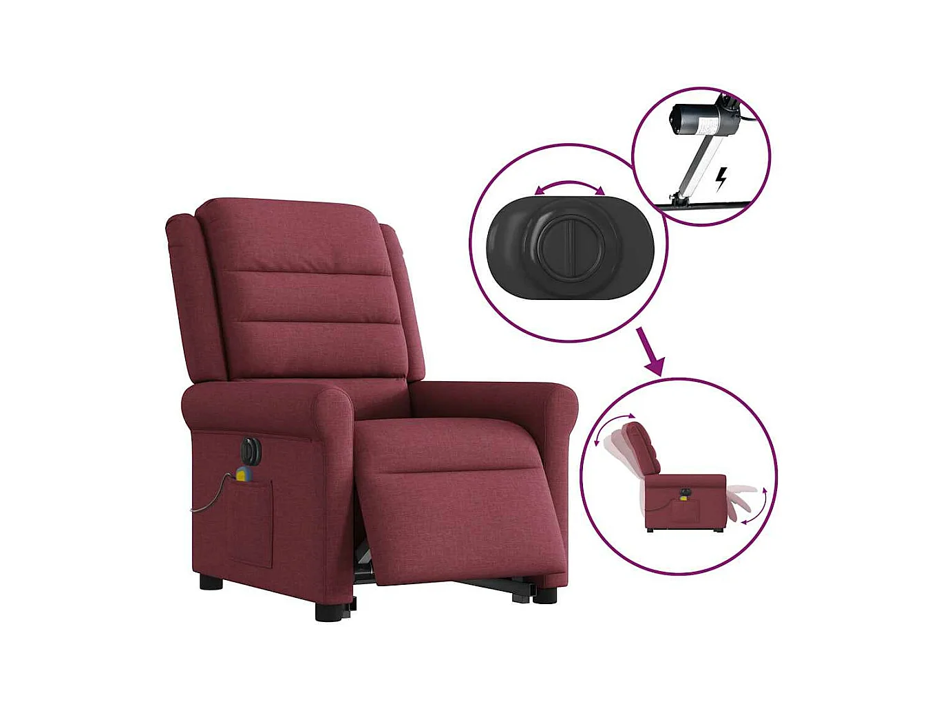 Fauteuil inclinable de massage électrique Rouge bordeaux Tissu