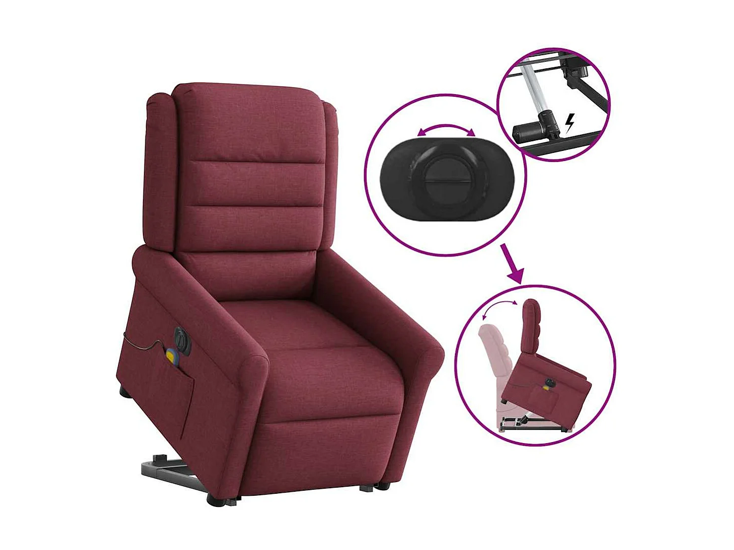 Fauteuil inclinable de massage électrique Rouge bordeaux Tissu