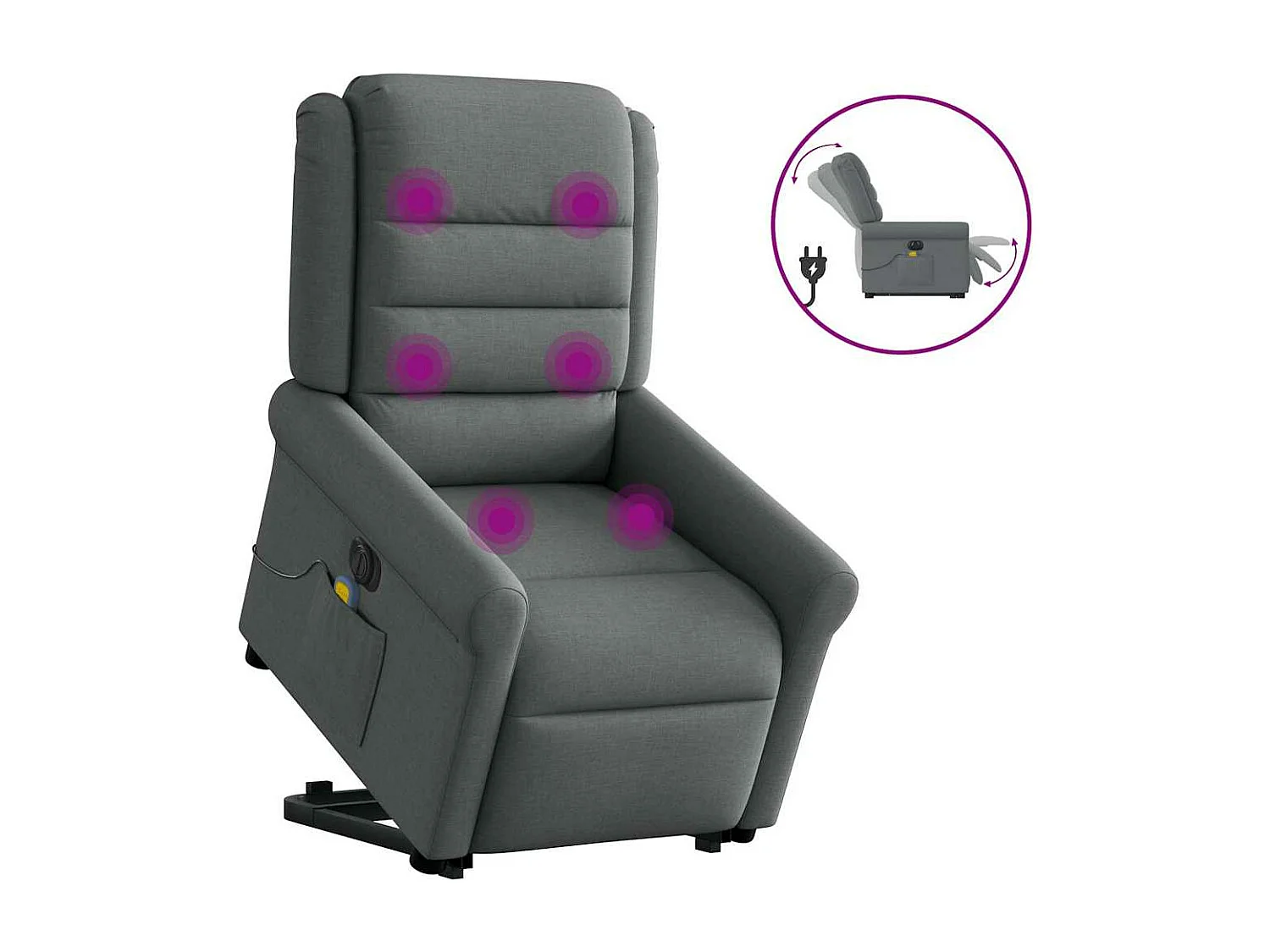 Sillón reclinable de masaje eléctrico de tela gris oscuro