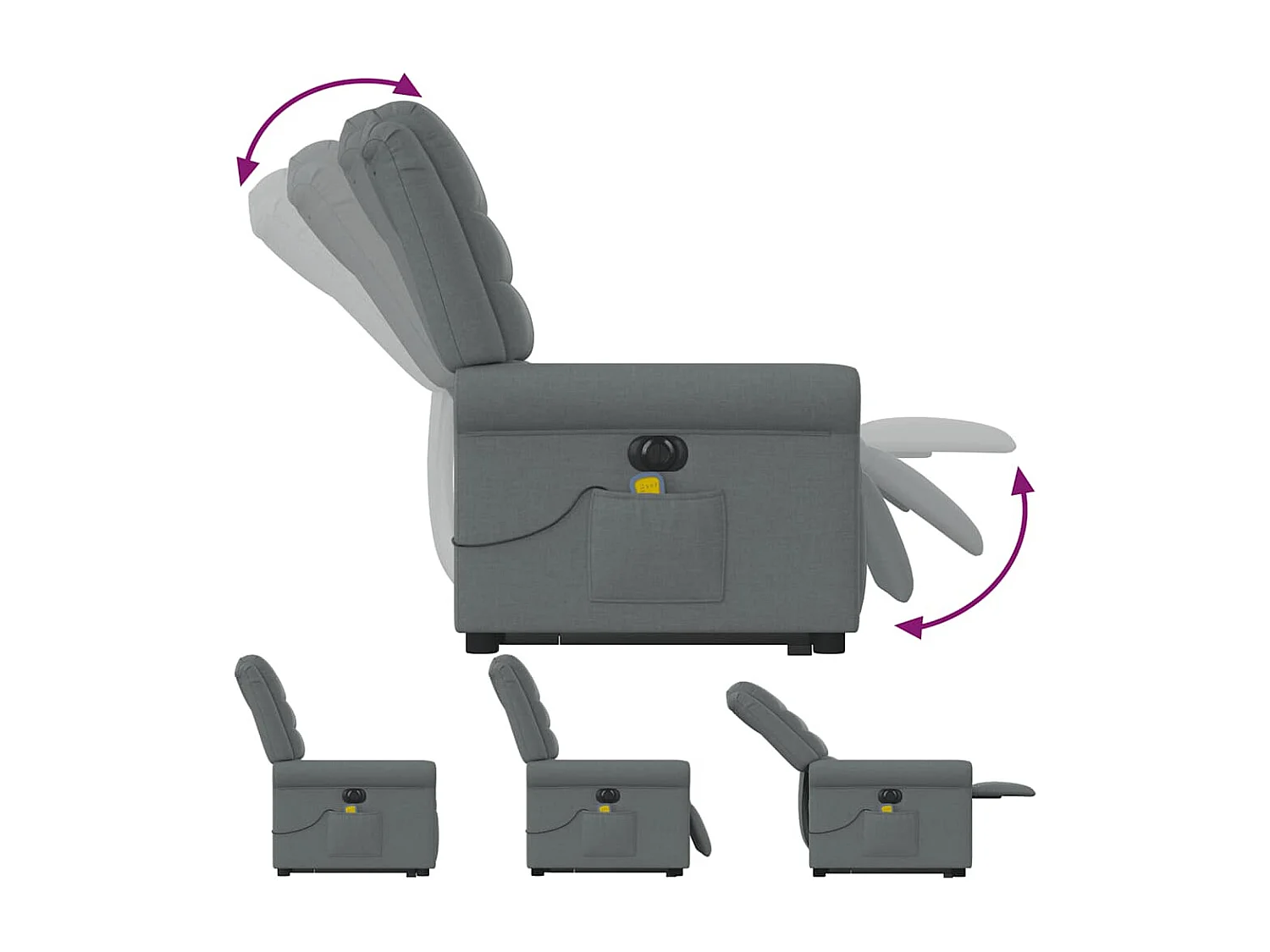 Sillón reclinable de masaje eléctrico de tela gris oscuro