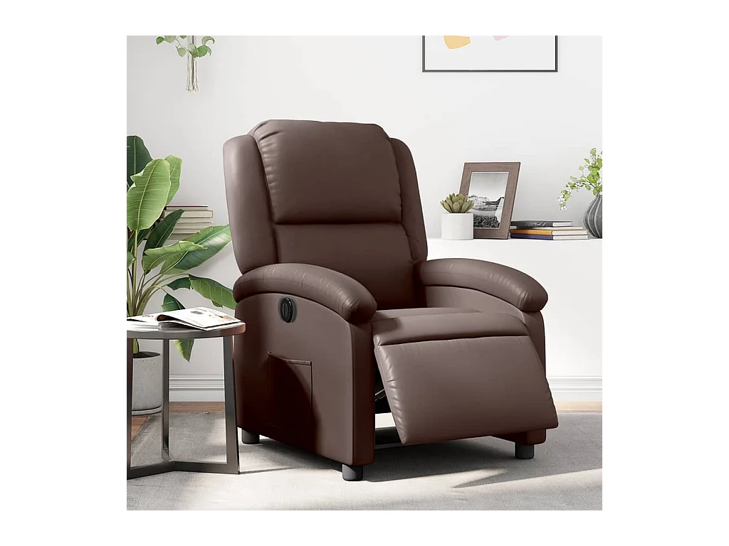 Elektrischer Liegesessel aus braunem Kunstleder