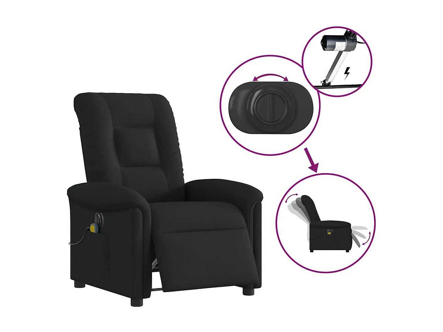 Fauteuil de massage inclinable électrique Noir Tissu