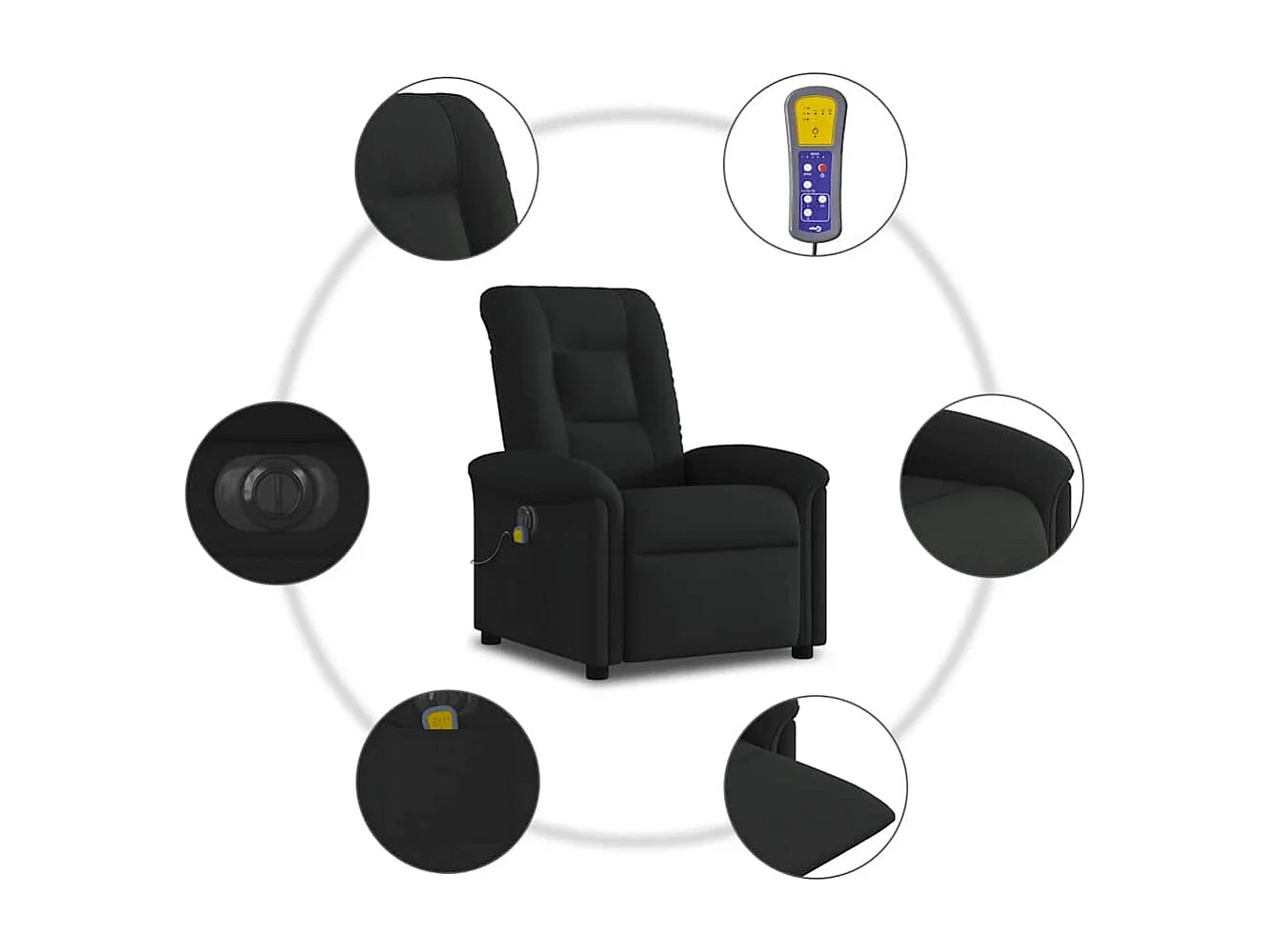 Fauteuil de massage inclinable électrique Noir Tissu