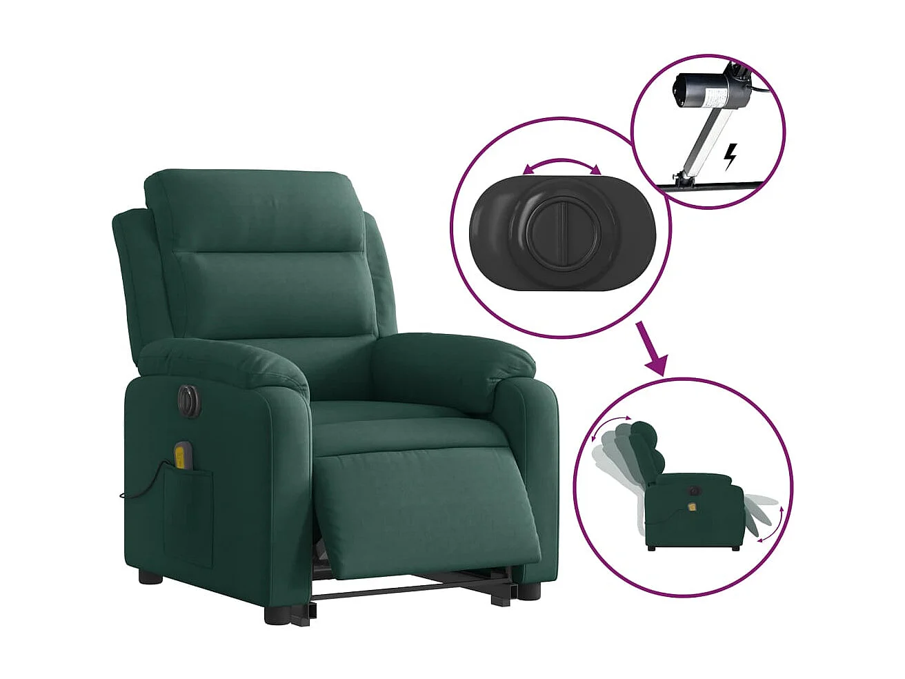 Fauteuil inclinable de massage électrique vert foncé velours