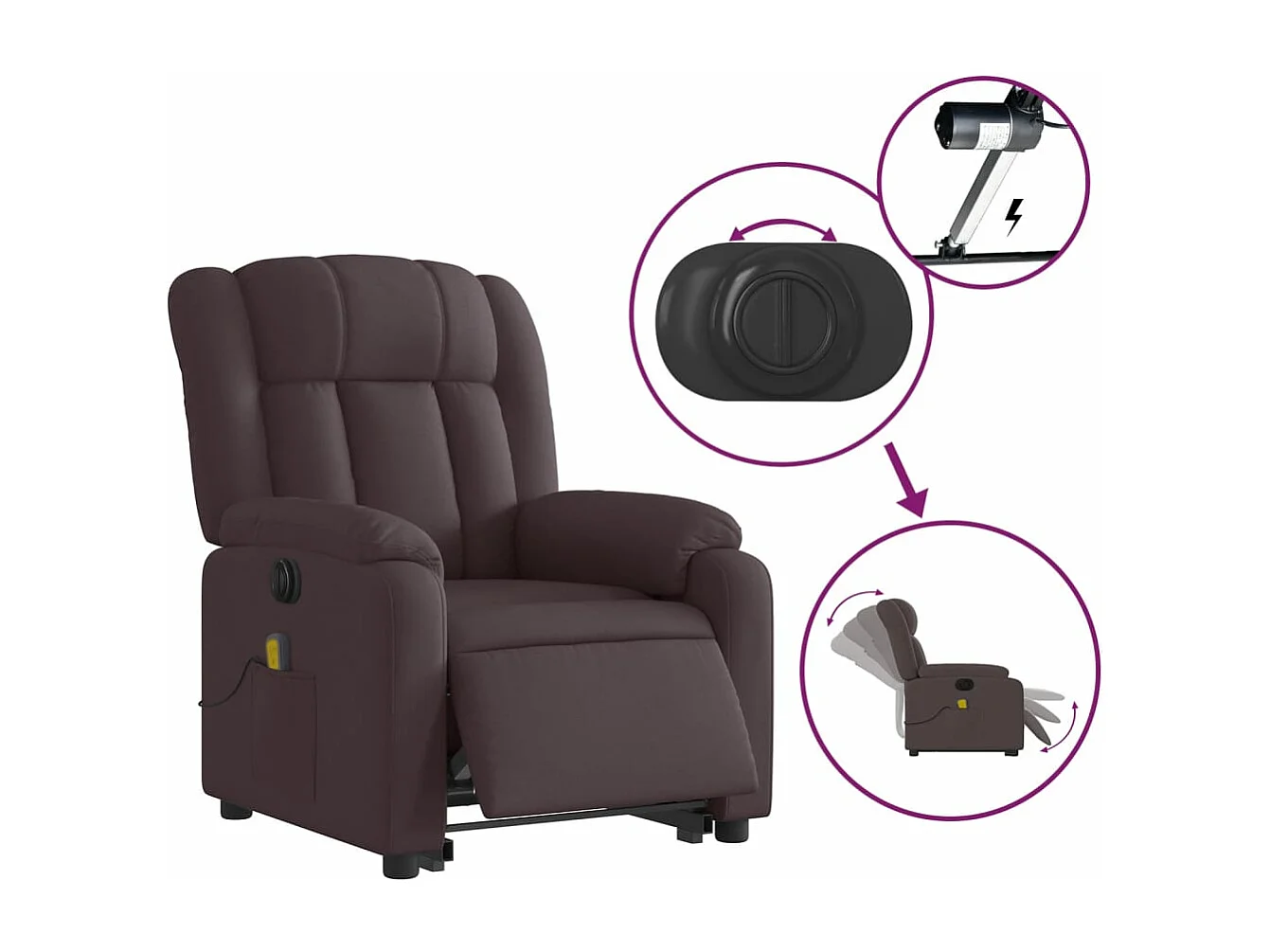 Fauteuil inclinable de massage électrique Marron foncé Tissu