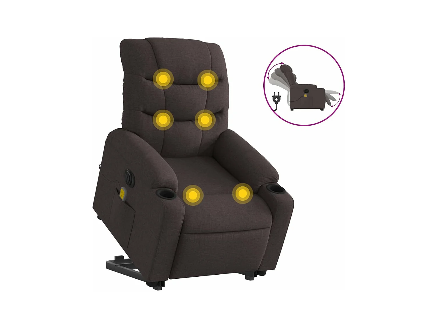 Fauteuil inclinable de massage électrique Marron foncé Tissu