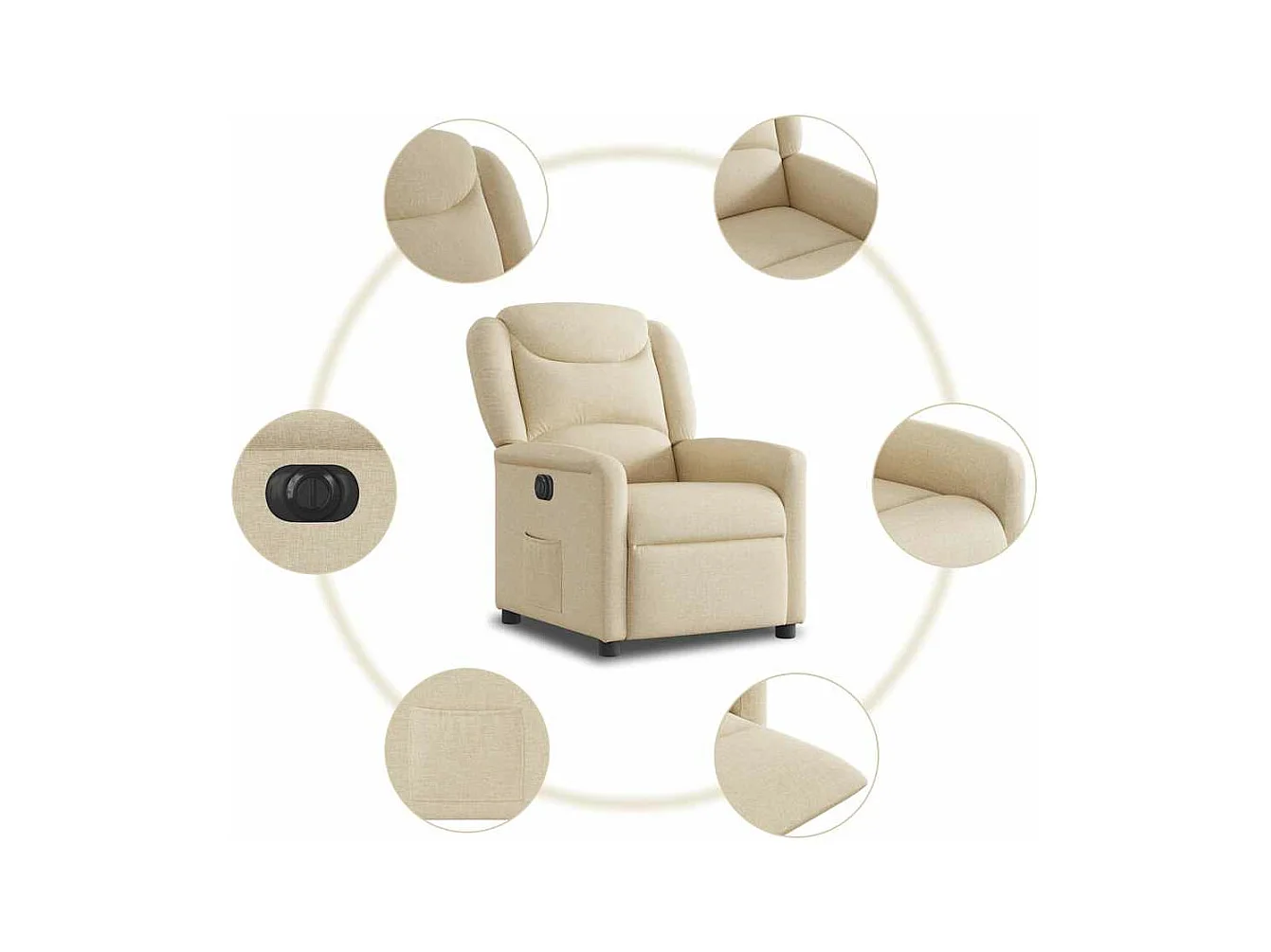 Fauteuil inclinable électrique Crème Tissu