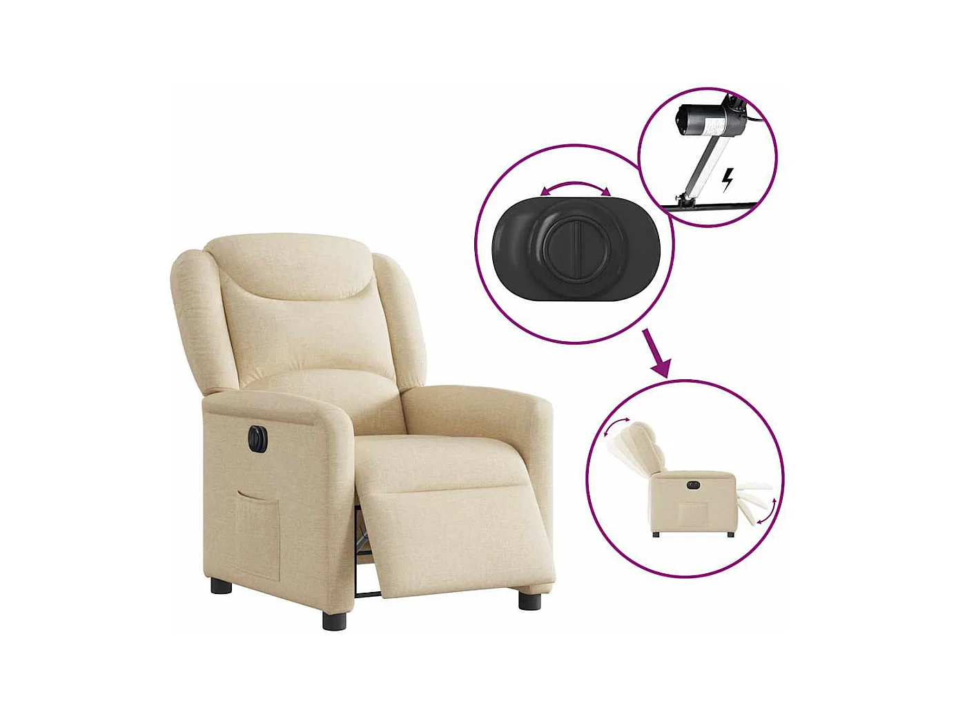 Fauteuil inclinable électrique Crème Tissu