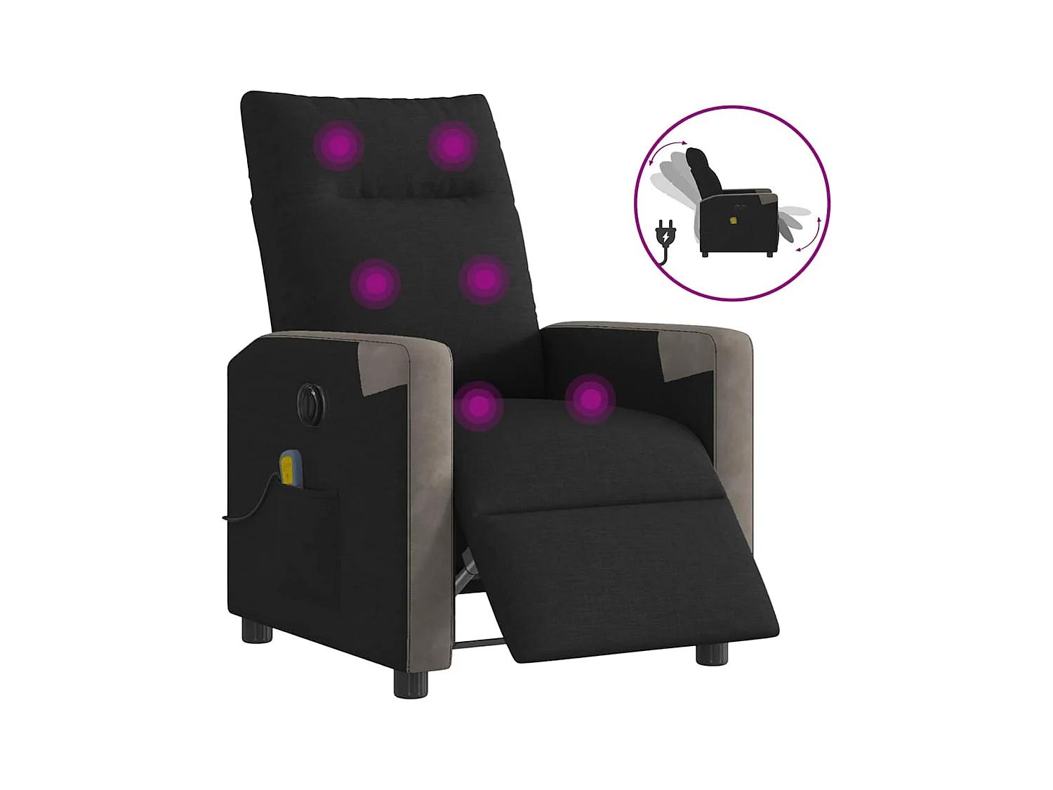 Fauteuil de massage inclinable électrique Noir Tissu