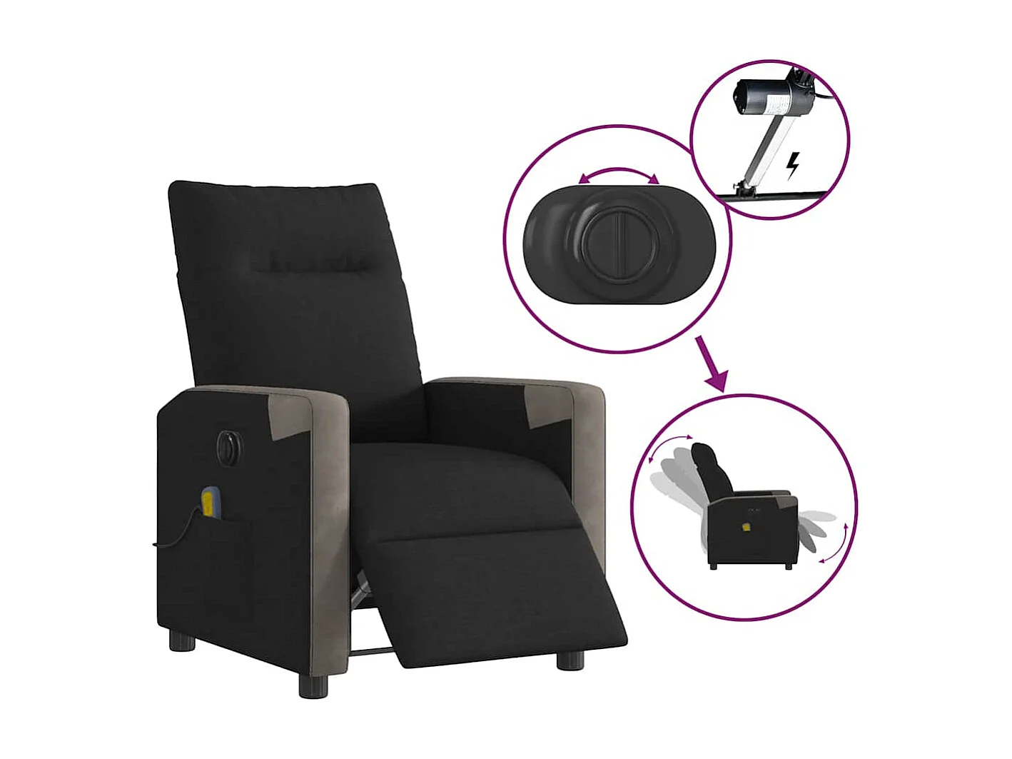 Fauteuil de massage inclinable électrique Noir Tissu