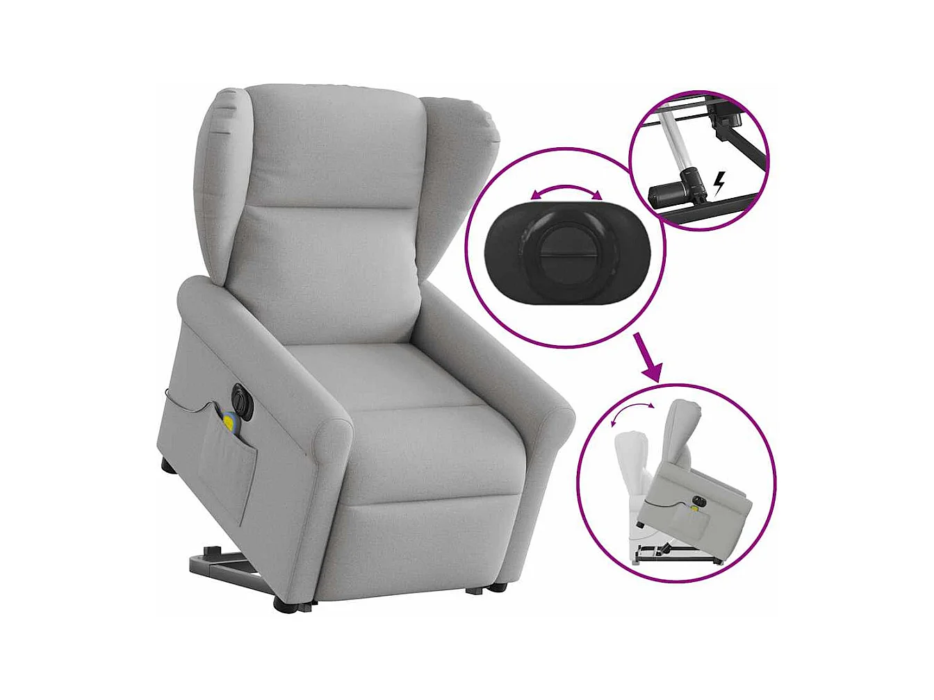 Fauteuil inclinable de massage électrique gris nuage tissu