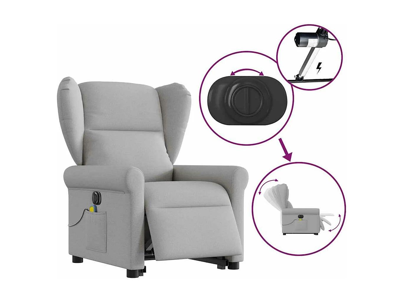 Fauteuil inclinable de massage électrique gris nuage tissu