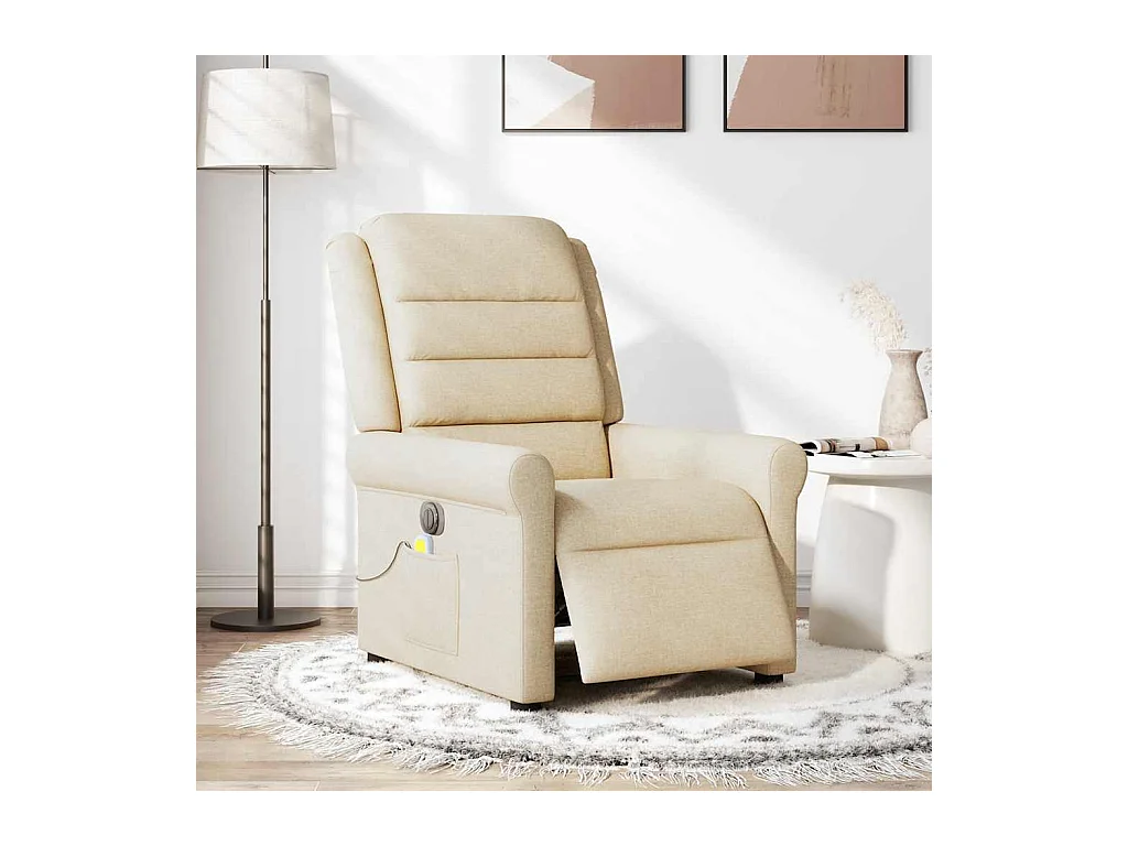 Sillón reclinable de masaje eléctrico de tela color crema