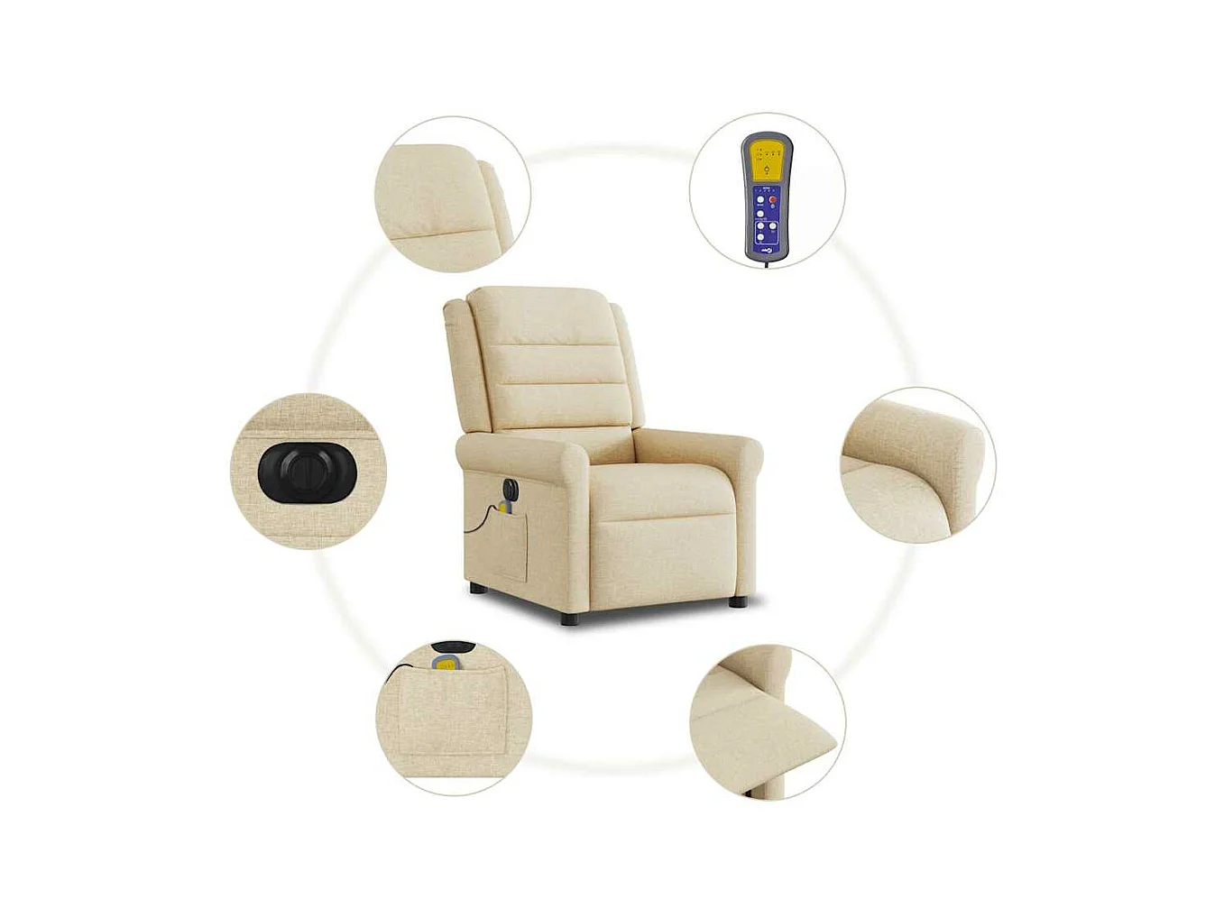 Sillón reclinable de masaje eléctrico de tela color crema