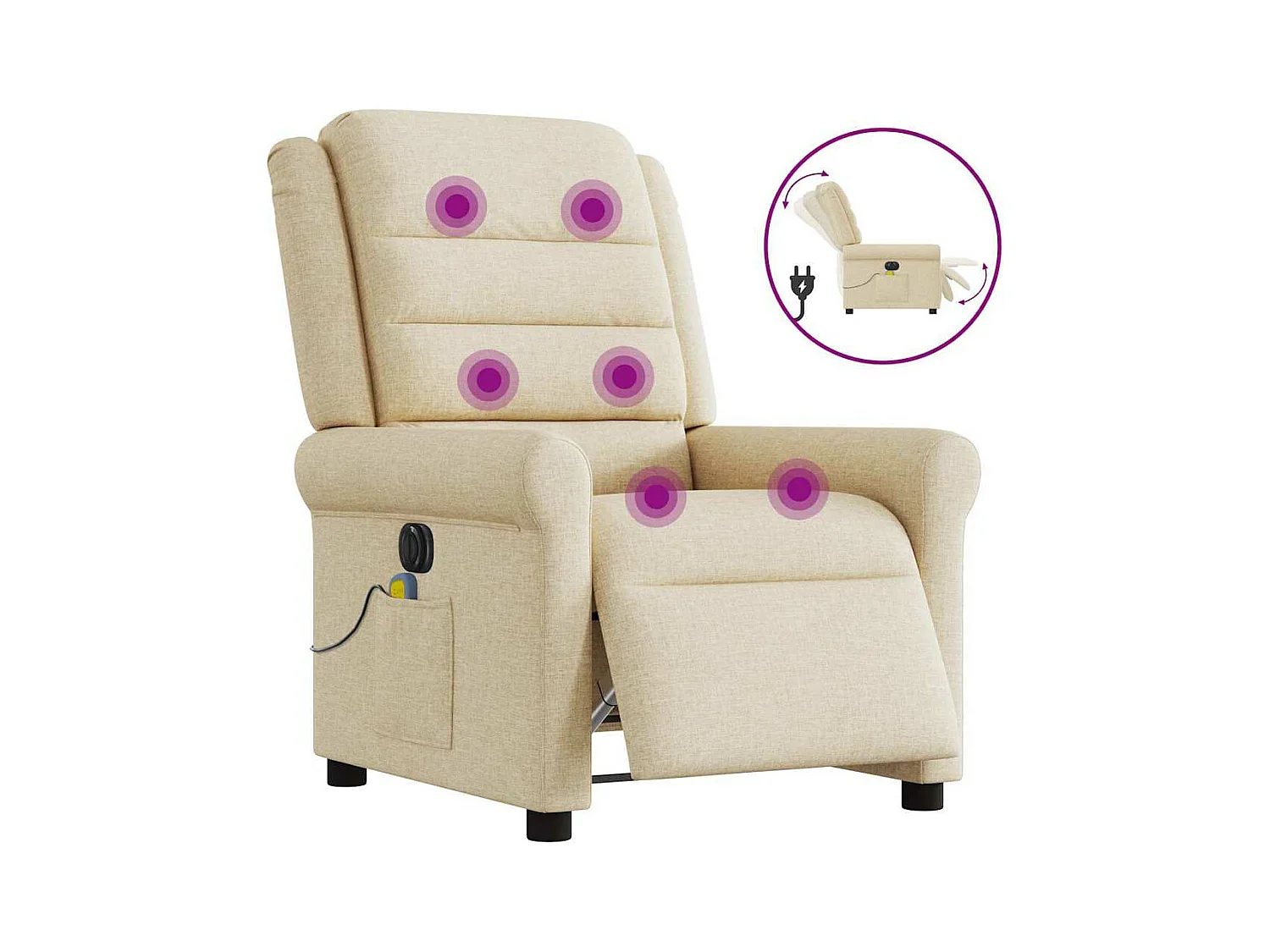 Fauteuil inclinable de massage électrique crème tissu