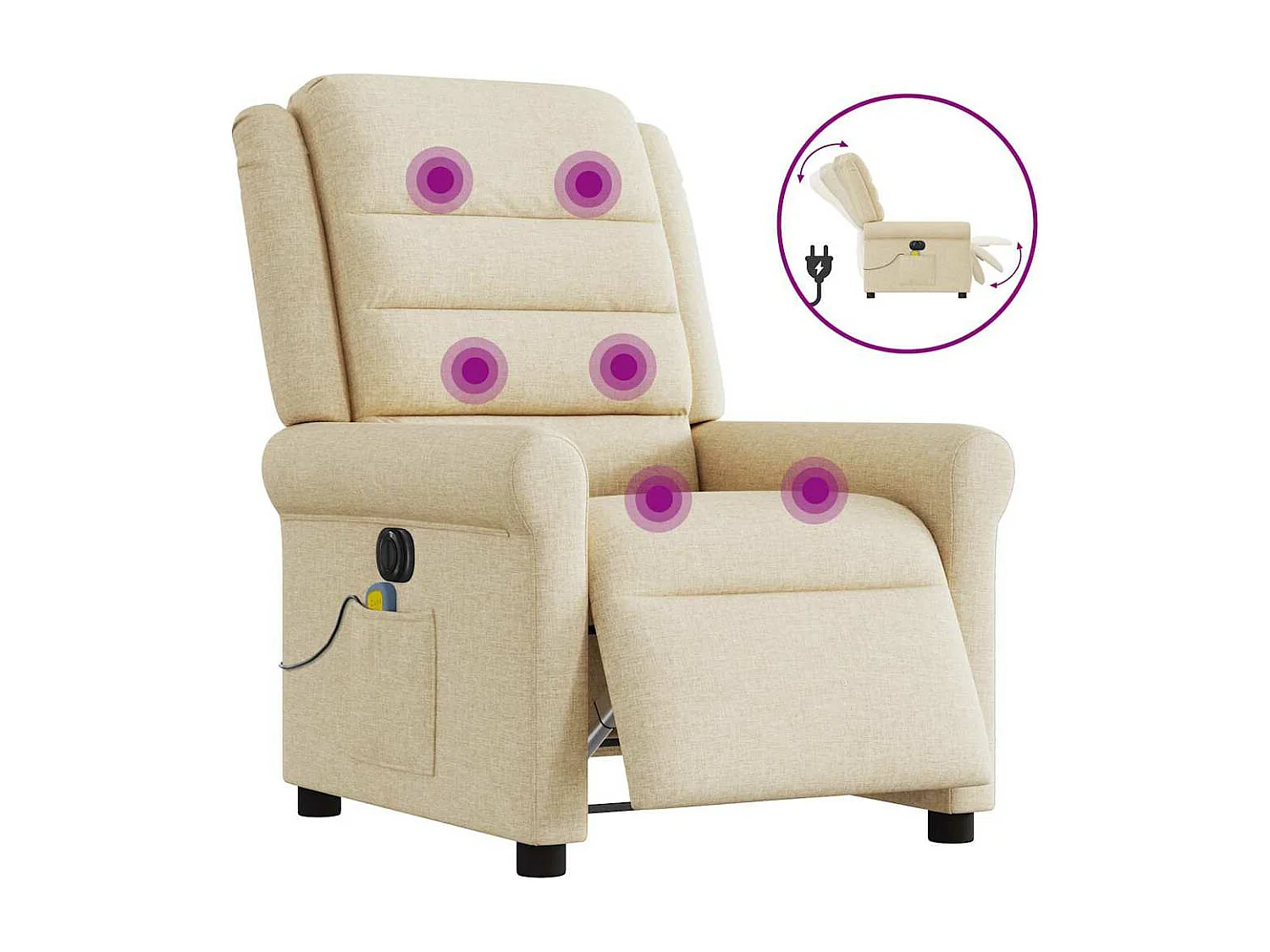 Fauteuil inclinable de massage électrique crème tissu
