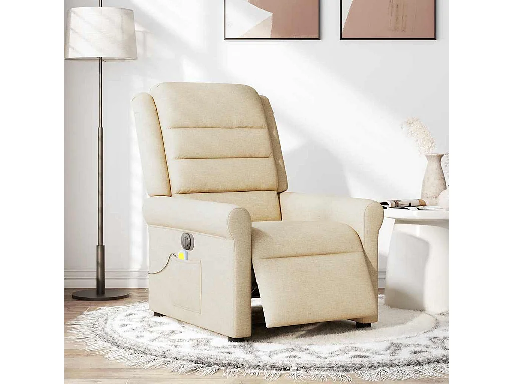 Fauteuil inclinable de massage électrique crème tissu